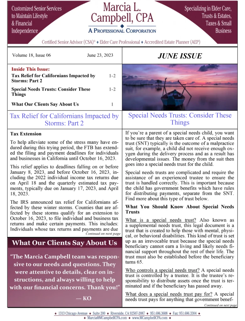 Marcia Campbell June 23 Newsletter Page 1
